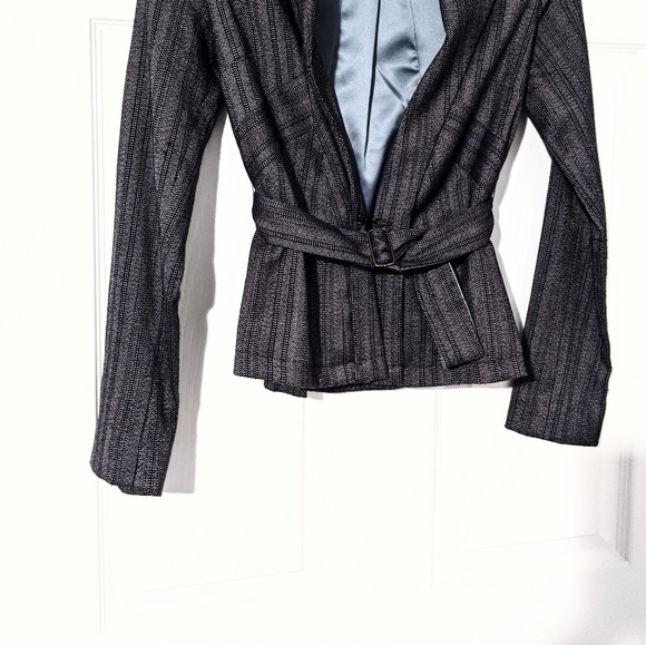 Dagg & Stacey Grey, Blue Belted Flattering Lined Pinstriped Blazer. XXS - Picture 10 of 16